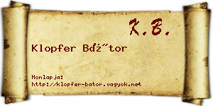 Klopfer Bátor névjegykártya